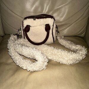 Chocolate/burgundy Aspen bag with custom faux Sherpa crossbody strap